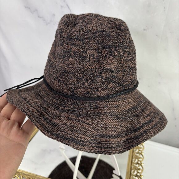 VTG Free People Bucket Hat Women OS Black Brown Polyester Jute Knot Design Tie - Picture 7 of 11